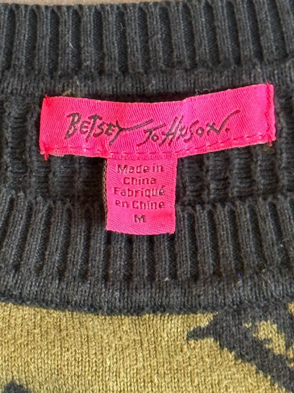 Betsey Johnson Longline Sweater Revolver Bullet Graphic Olive Black Size M